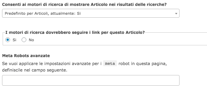 Sezione avanzata di Yoast: il tag noindex.